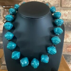 Vintage Turquoise Paper Large Bead Necklace